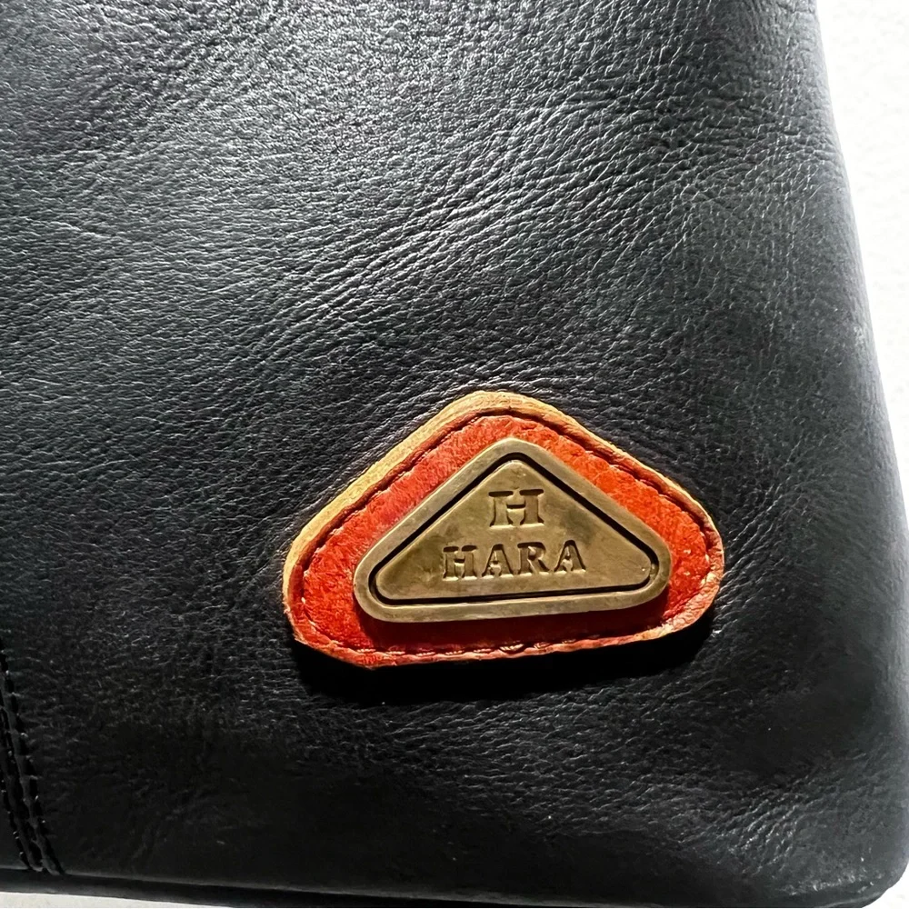 Hara Daviny Genuine Leather Vintage Shoulder Bag Black Brown Double Handle Purse